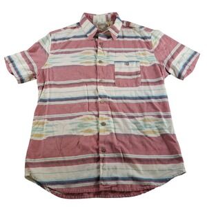Faherty Brand Mens Large Short Sleeve Ikat Stripe Button Down Shirt Red Blue